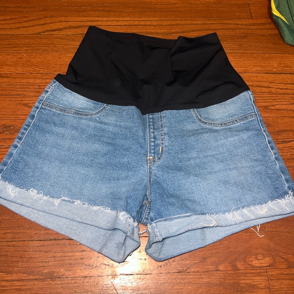 Just black denim maternity shorts